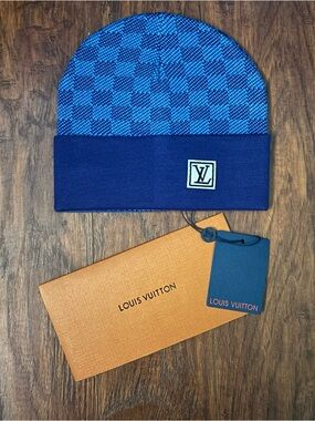 Louis Vuitton Navy and Bright Blue Checker Beanie
